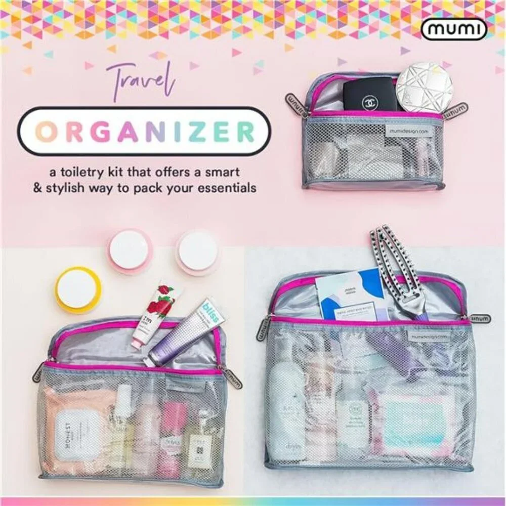 Mumi Clear Travel Toiletry Bag Set Waterproof Makeup Organizer TSA Approved